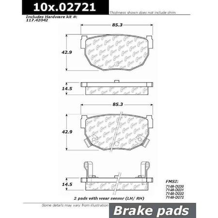 Centric Parts Ceramic Brake Pad/Hardware, 105.02721 105.02721